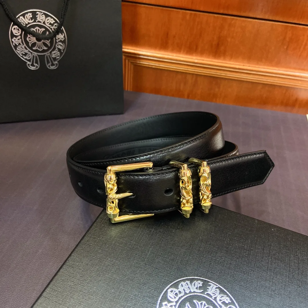 𝐂𝐡𝐫𝐨𝐦𝐞𝐇𝐞𝐚𝐫𝐭𝐬 Kroxin Rotating Roller Roman Column Pin Buckle Belt [Fixed Style], the brass-plated real gold buckle is paired with an imported wax leather belt, which is very cool. Width 3.0 cmp520